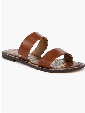 Sam Edelman Gala Slides Double Strap Open Toe Sandals Leather Brown Size 7.5